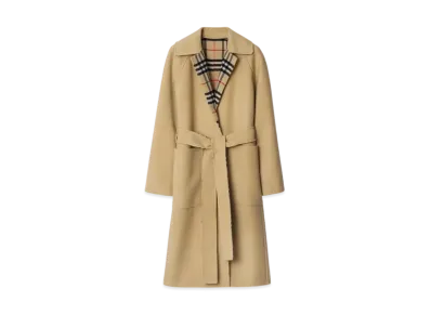 Burberry Reversible Wool Tunbridge Wrap Coat "Flax"