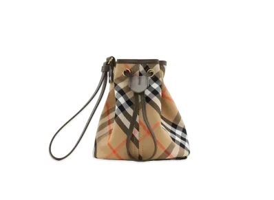 Burberry Check Drawstring Pouch "Sand"