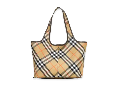 Burberry Women's Embroidered Canvas Small Check Shopping Bag "Beige"