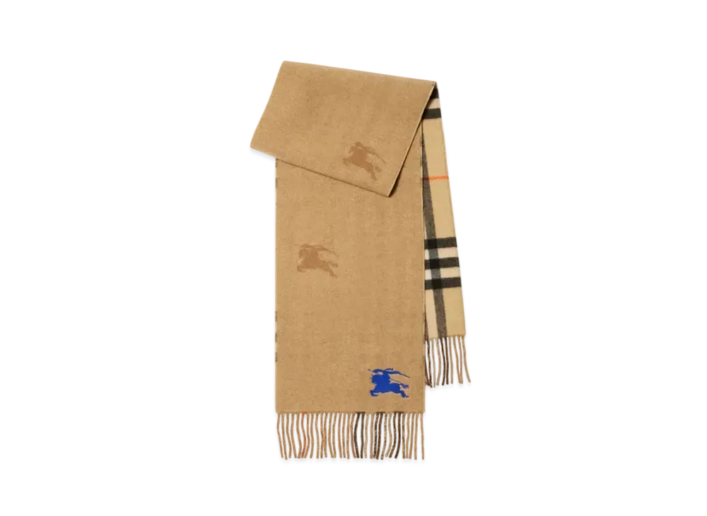 Burberry Reversible EKD Check Cashmere Scarf "Sand"