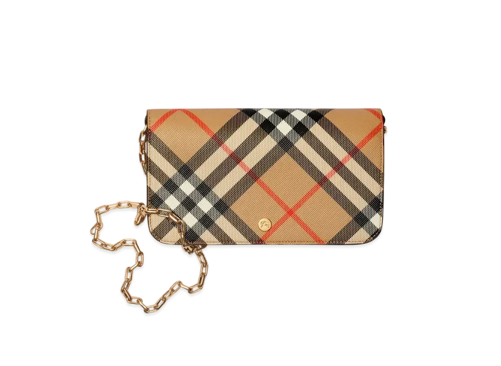 Burberry Check Chain Strap Wallet "Sand"