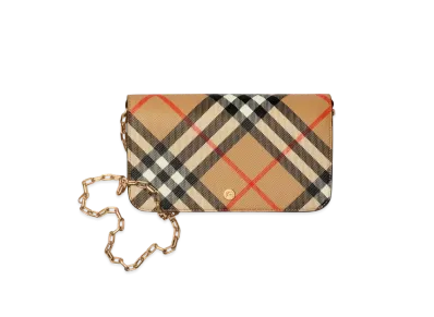 Burberry Check Chain Strap Wallet "Sand"