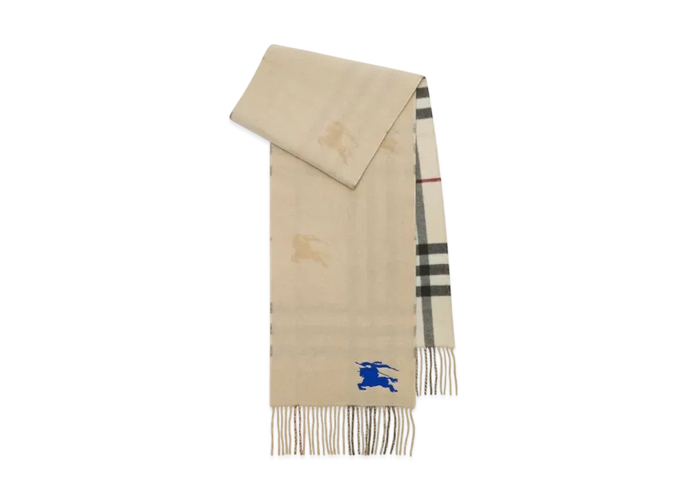 Burberry Reversible EKD Check Cashmere Scarf "Stone"