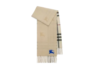 Burberry Reversible EKD Check Cashmere Scarf "Stone"