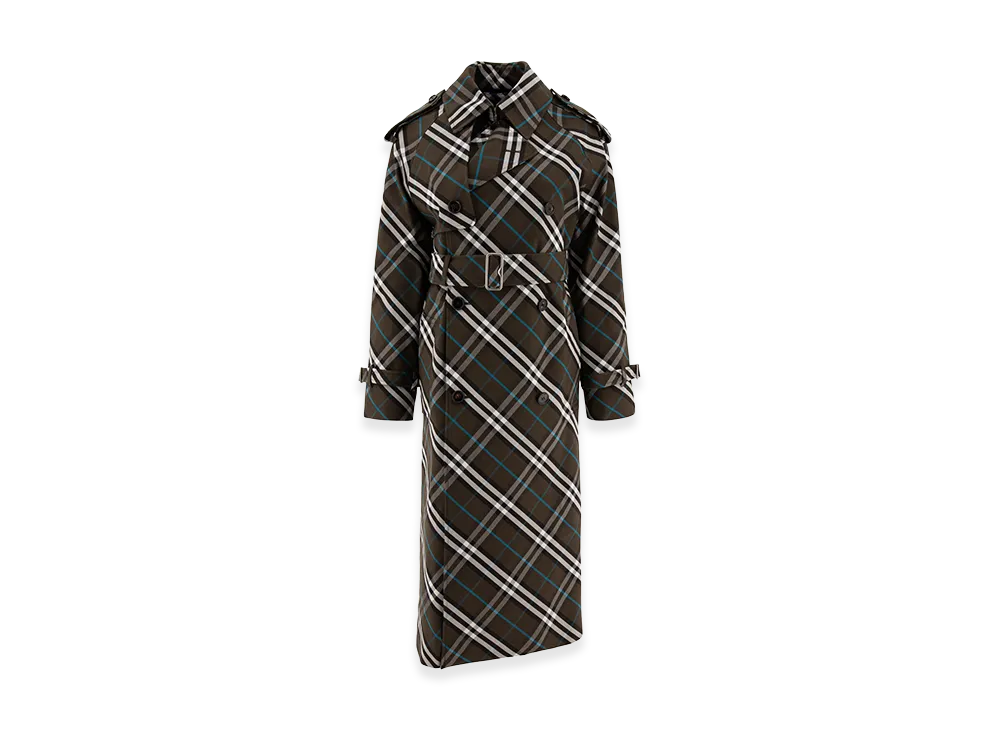 Burberry Women's Check Cotton Blend Long Trenchcoat "Green"