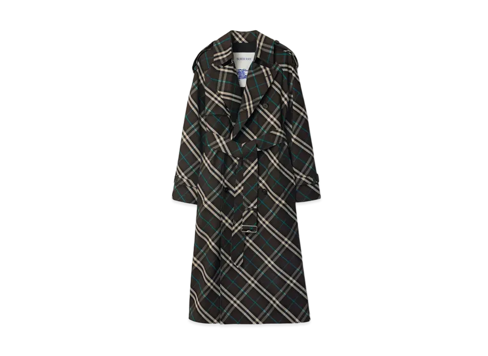 Burberry Women's Long Check Cotton Blend Trench Coat "Snug"