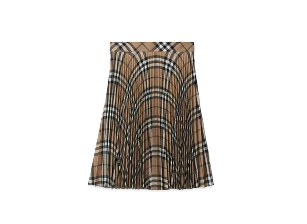 Burberry Women's Pleated Check Wool Blend Skirt "Linden"