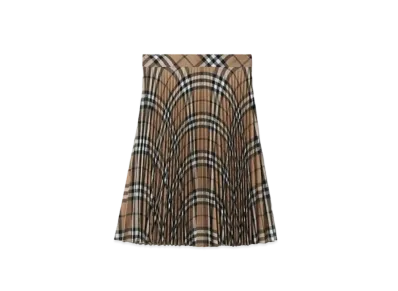 Burberry Women's Pleated Check Wool Blend Skirt "Linden"