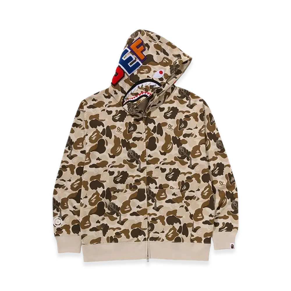 A BATHING APE x Def Jam Camo Shark Relaxed Fit Full Zip Hoodie "Beige"