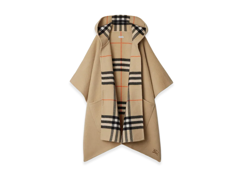 Burberry Women's Reversible Check Cashmere Cape "Sand"