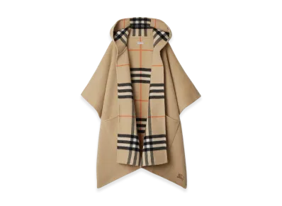 Burberry Women's Reversible Check Cashmere Cape "Sand"
