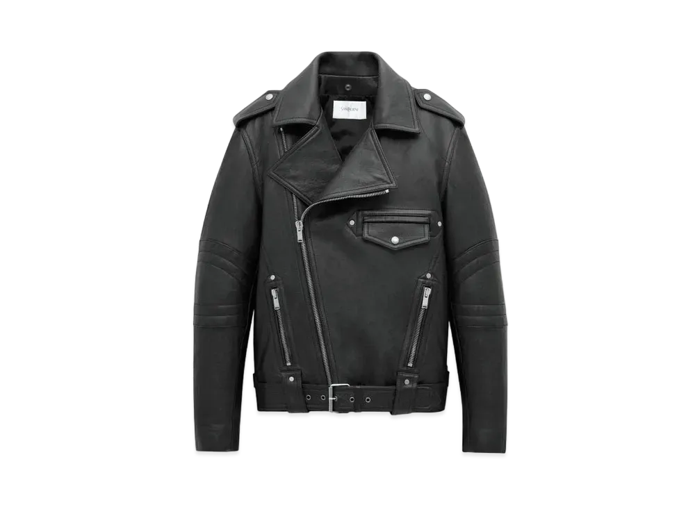 Saint Laurent Women's Biker Jacket in Vintage Leather and Shearling "Black"