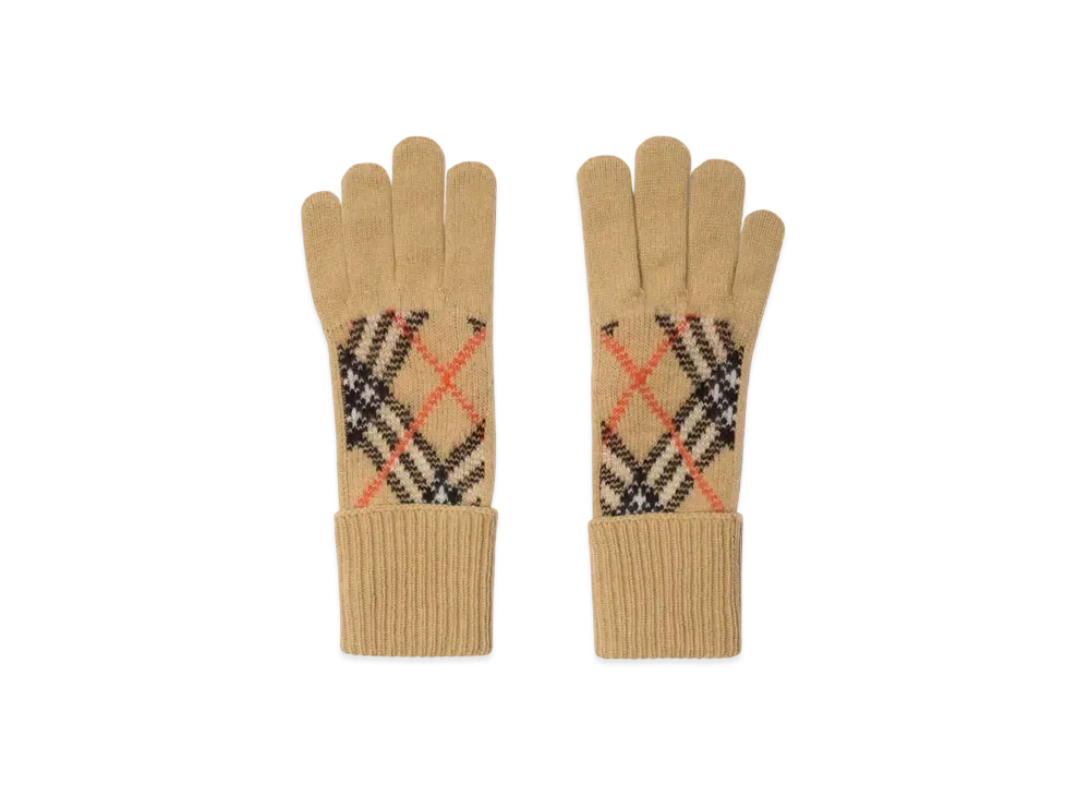 Burberry Check Cashmere Blend Gloves "Sand"