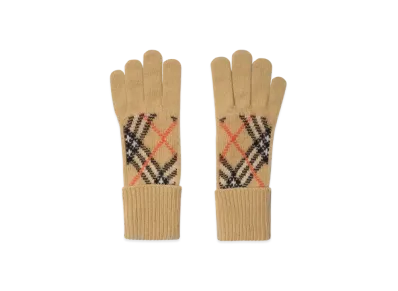 Burberry Check Cashmere Blend Gloves "Sand"
