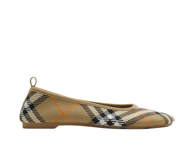 Burberry Women's Check Knit Baby Ballerinas "Sand"