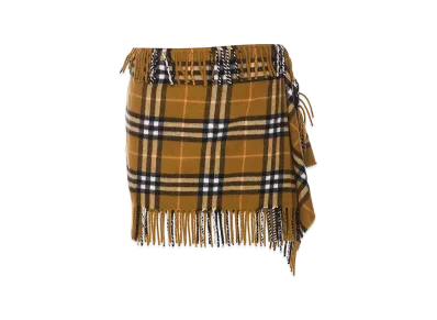 Burberry Women's Check Wool Cashmere Scarf Skirt "Beige"