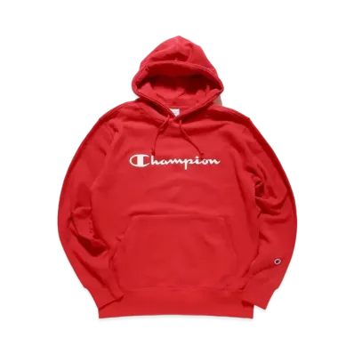 Champion Script Logo Print Hooded Sweatshirt "Red"