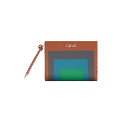 LOEWE Women's Compact Wallet In Nappa Calfskin "Caramel/Bright Green"