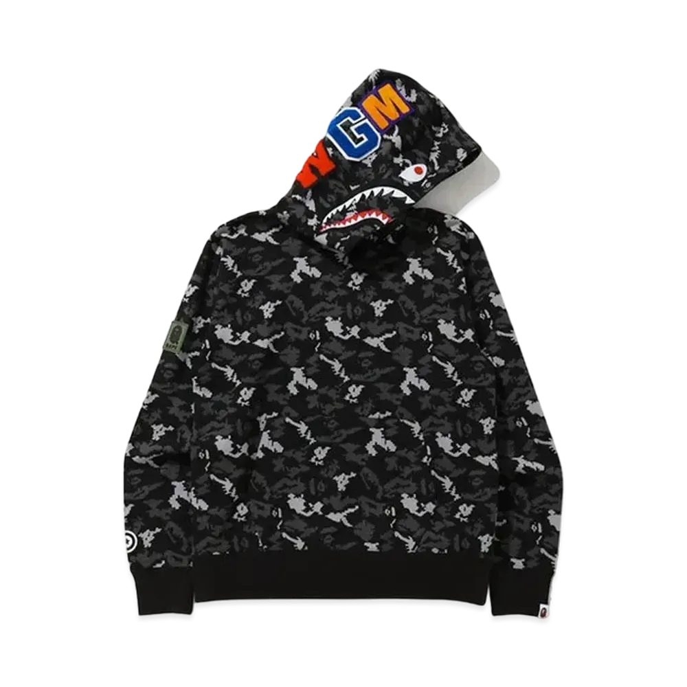 A BATHING APE Digital Camo Shark Wide Pullover Hoodie "Black"