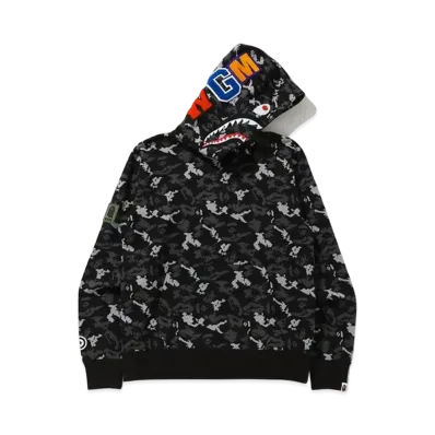 A BATHING APE Digital Camo Shark Wide Pullover Hoodie "Black"