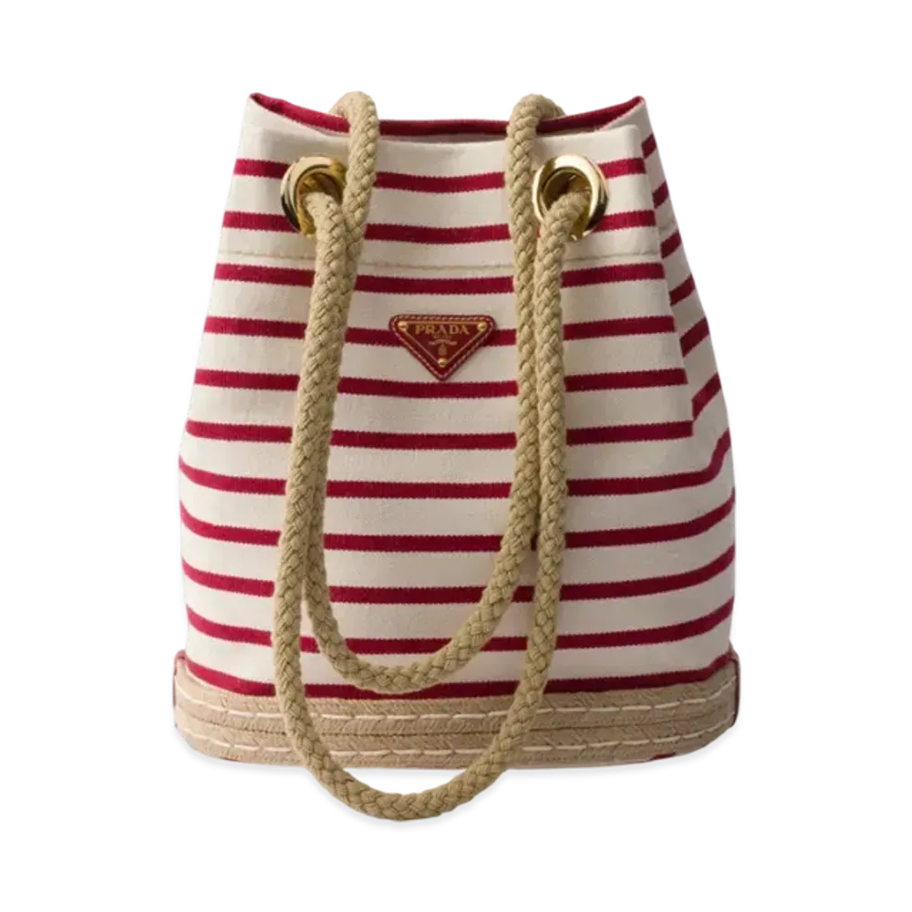 PRADA Mariner Small Fabric Bucket Bag "Ivory/Red"