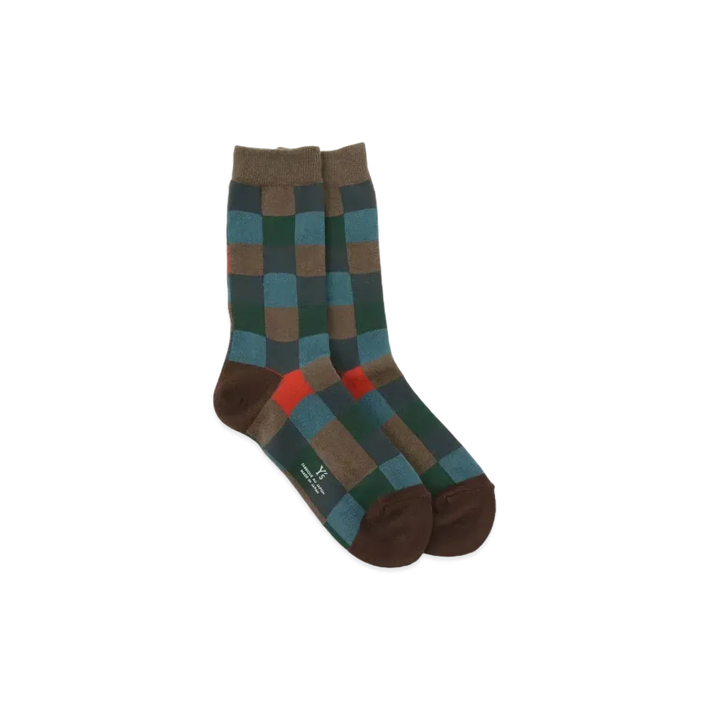 Yohji Yamamoto Y's BLOCK PLAIN STITCH DESIGNED BLOCK SOCKS "Brown"