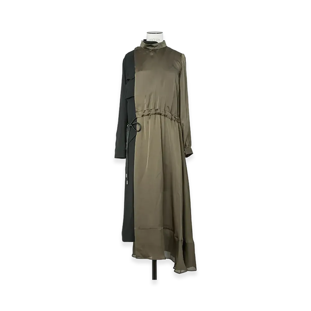 sacai Women's Crepe Back Satin x Satin Dress "Khaki/Black"