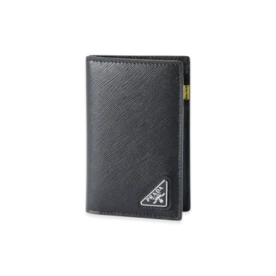 PRADA Saffiano Triangoroll Card Case "Black"