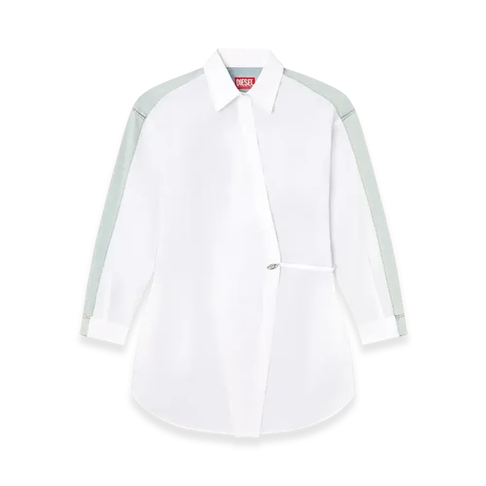 Diesel D-Elphi-Den Wrap Shirt Dress In Poplin And Denim "White"