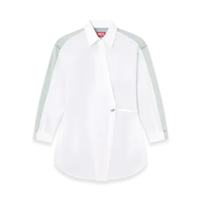 Diesel D-Elphi-Den Wrap Shirt Dress In Poplin And Denim "White"