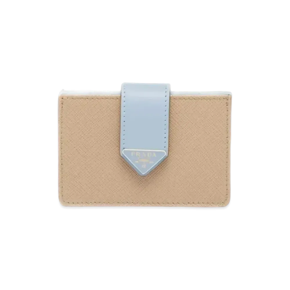 PRADA Saffiano Leather Card Holder "Sand/Light Blue"
