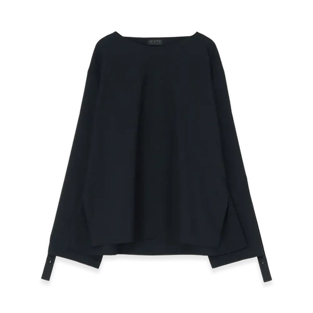 S'YTE Wool/Polyester Tropical Crew Neck Taped Sleeves Pullover Shirt "Black"