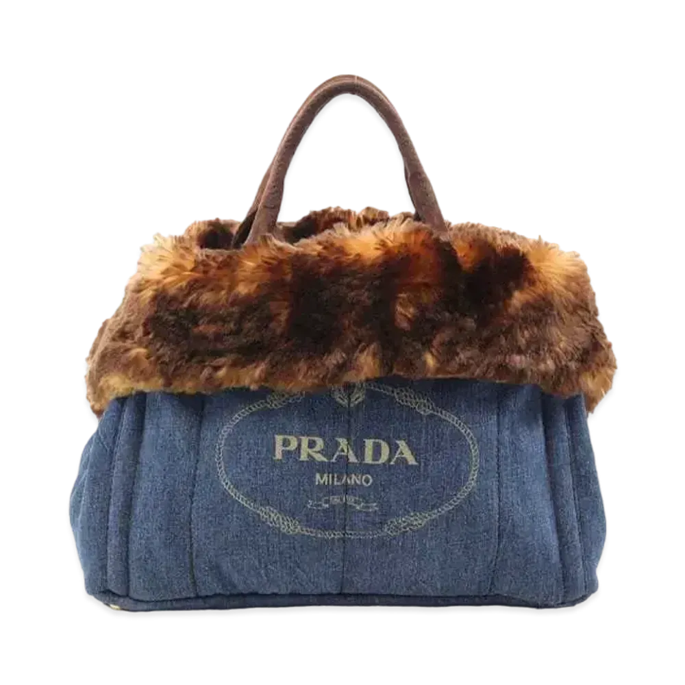 PRADA CANAPA Denim Logo Handle Tote Bag "Blue"