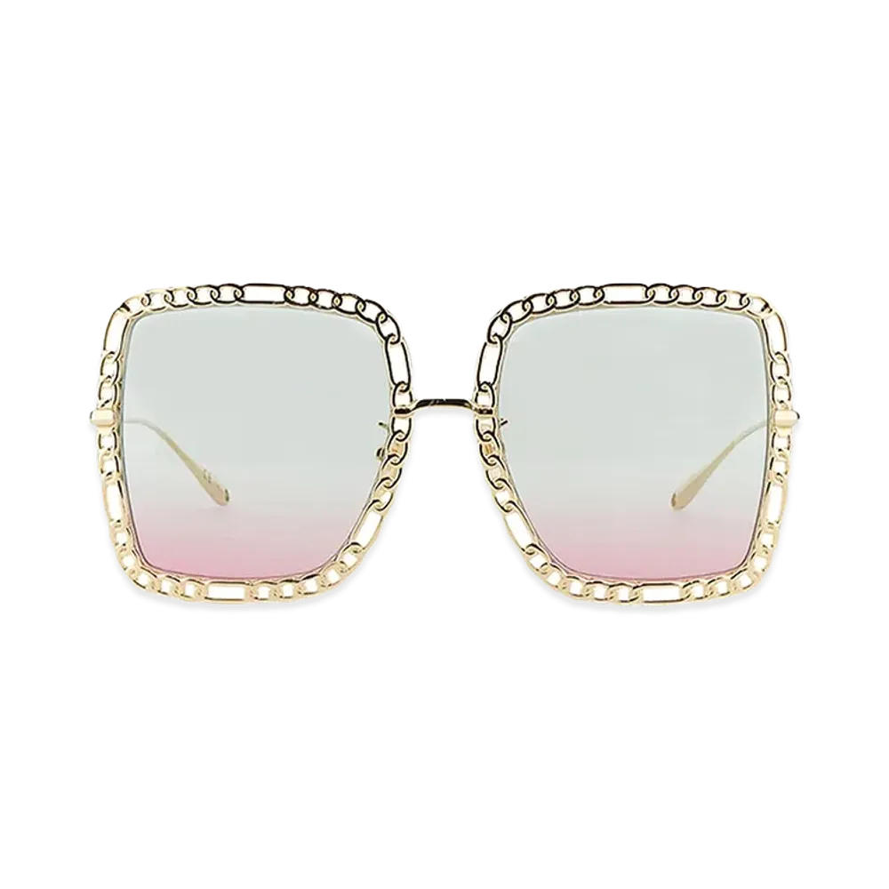 GUCCI Women's Rectangular Sunglasses with Chain "Gold"