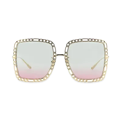 GUCCI Women's Rectangular Sunglasses with Chain "Gold"