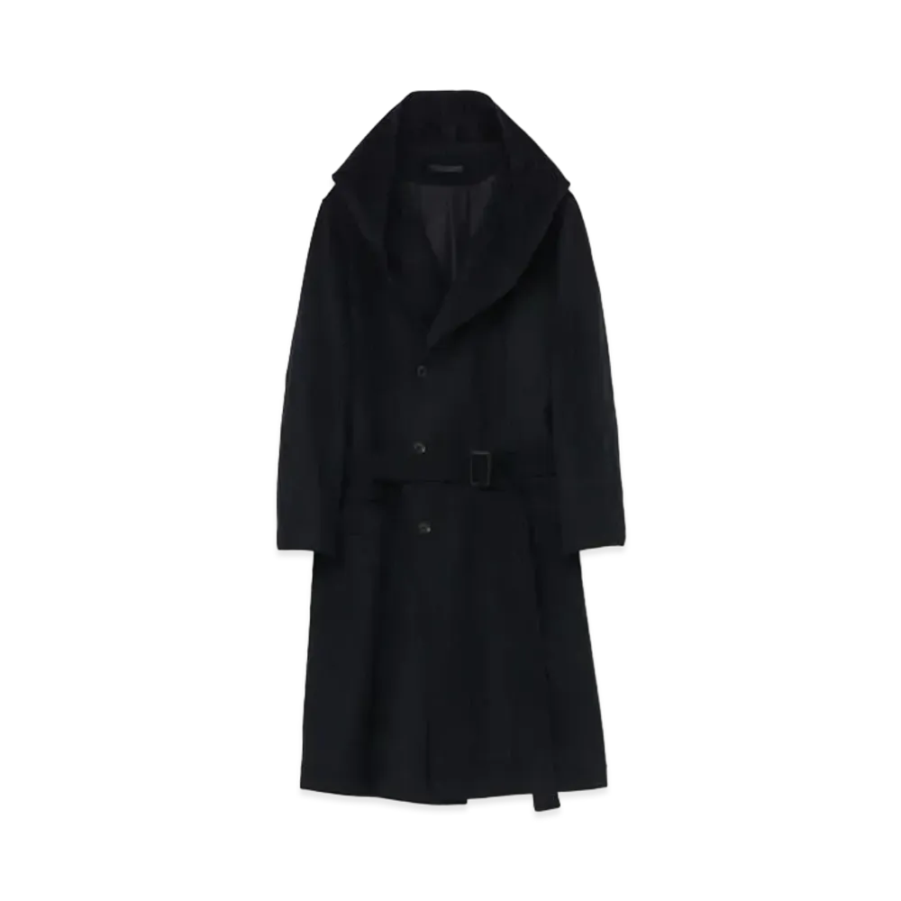 Yohji Yamamoto Pour Homme REGULATION W/CASHMERE BEAVER 4BUTTON SINGLE HOODED COAT "Navy"