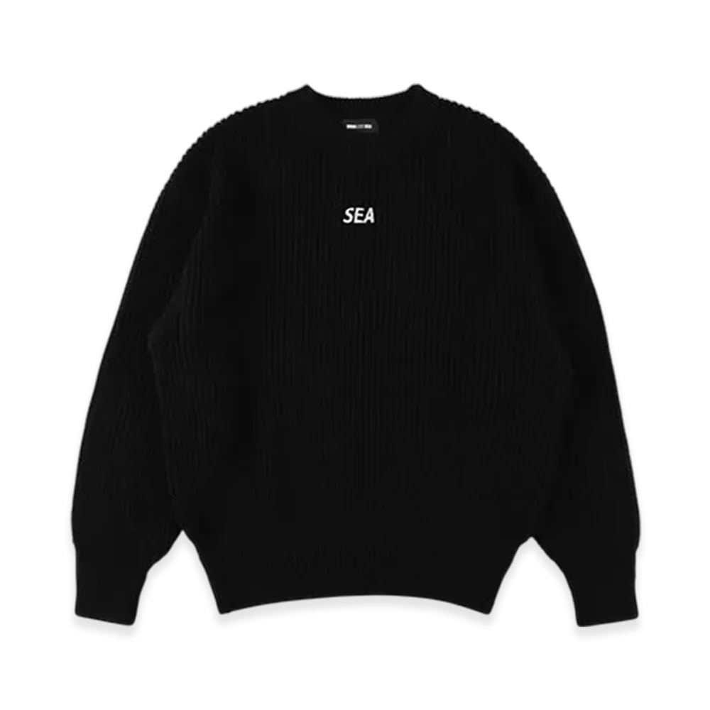 WIND AND SEA Waffle Crewneck Knit Sweater "Black"