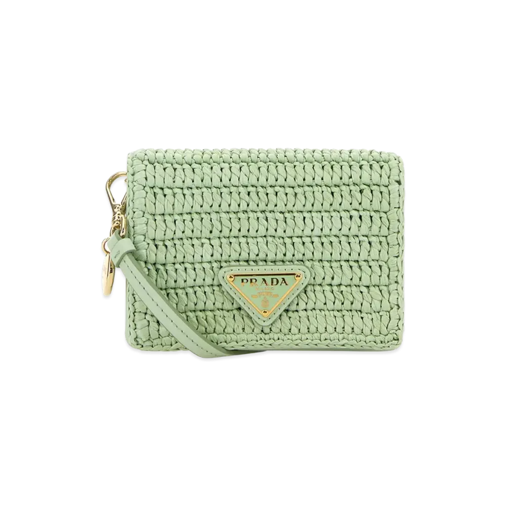 PRADA Women's Raffia Card Holder "Acqua"