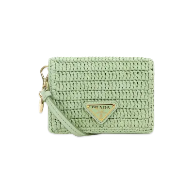PRADA Women's Raffia Card Holder "Acqua"