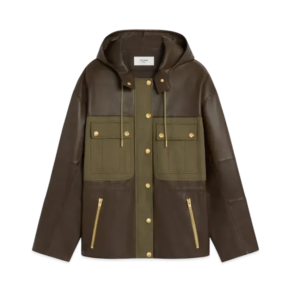 CELINE Women's Parka in Soft Lambskin "Dark Khaki"