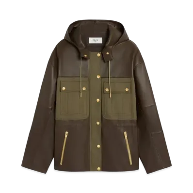 CELINE Women's Parka in Soft Lambskin "Dark Khaki"