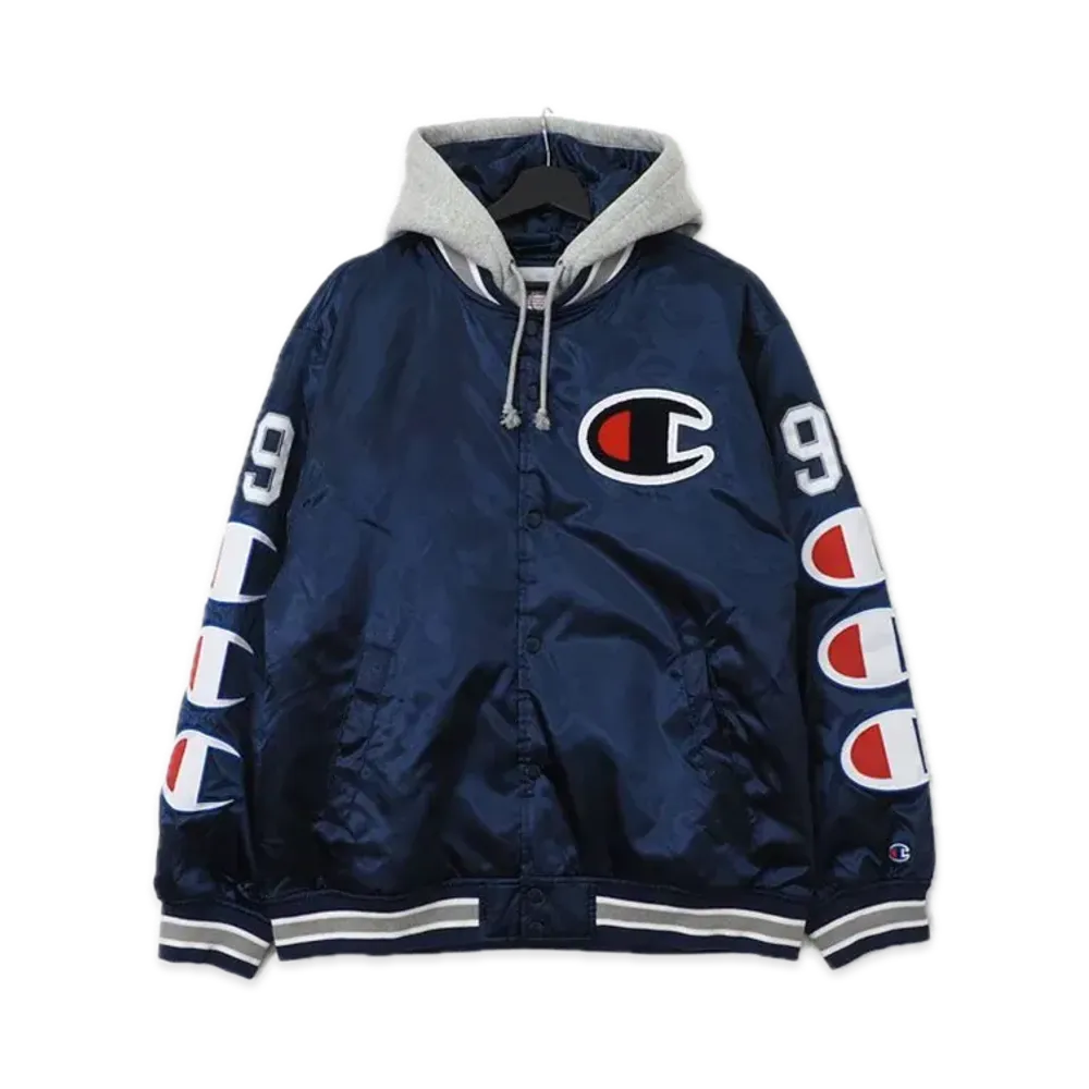 Supreme x Champion Hooded Satin Varsity Jacket "navy"