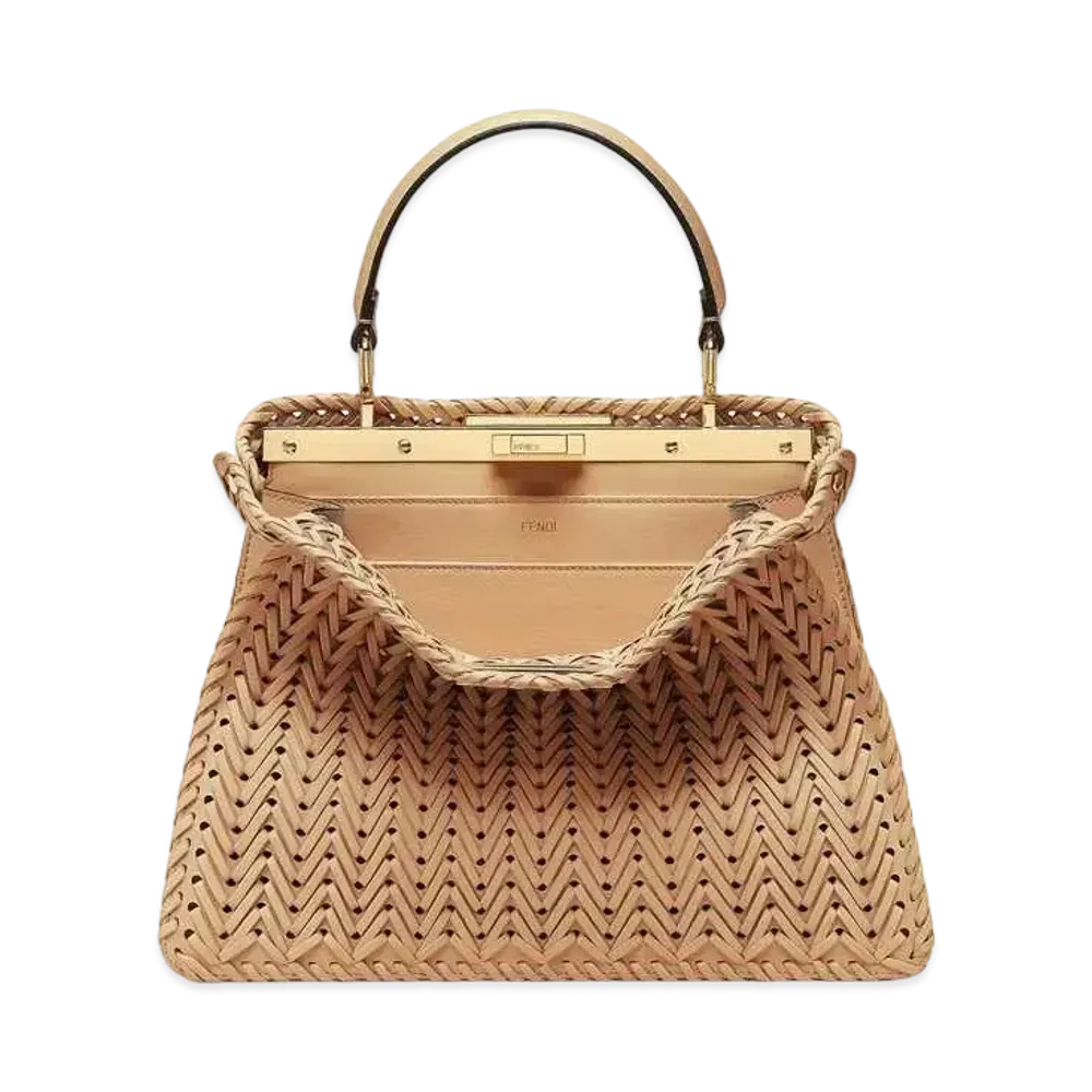 FENDI Peekaboo ISeeU Medium Interlace Leather Bag "Brown"