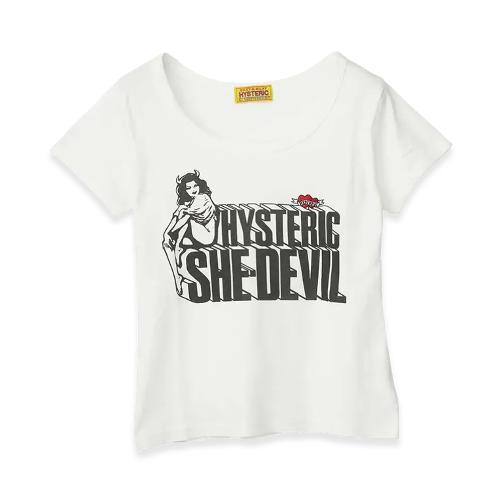 HYSTERIC GLAMOUR Women's She Devil Heart Embroidered Mini Tee "White"