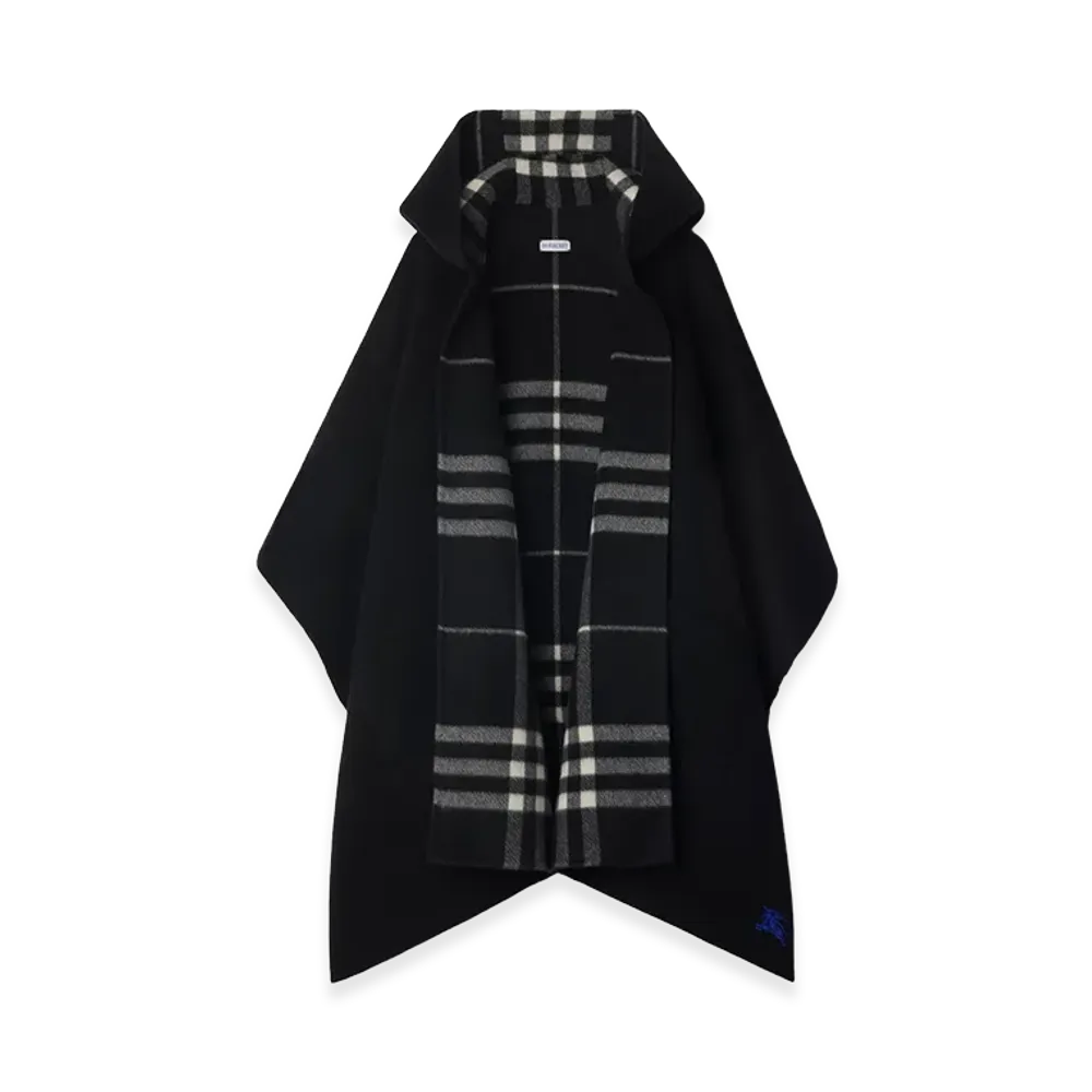 Burberry Women's Reversible Check Cashmere Cape "Black/Calico"