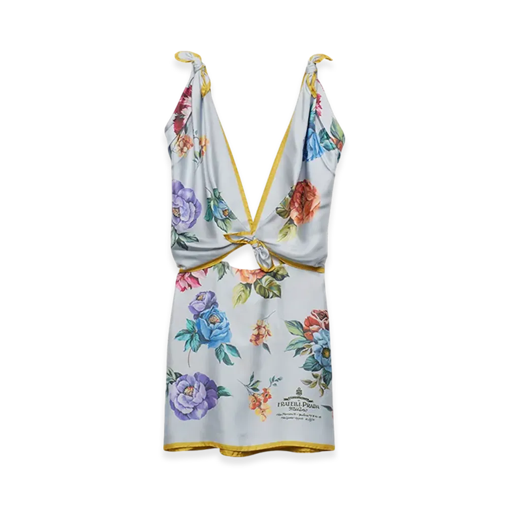 PRADA Women's Printed Silk Twill Mini Dress "Steel Gray"