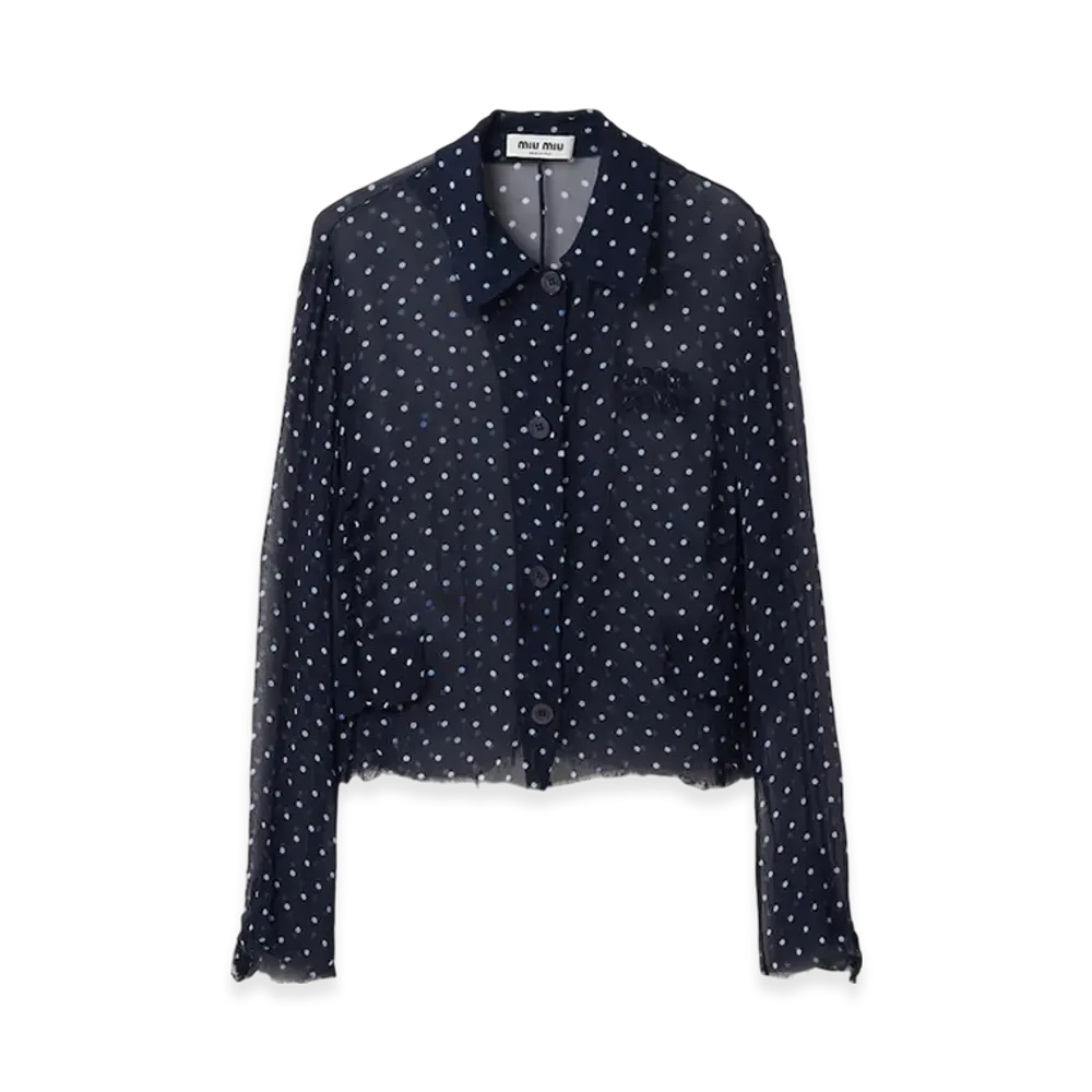 MIU MIU Women's Chiffon Blouse "Blue/Ivory"