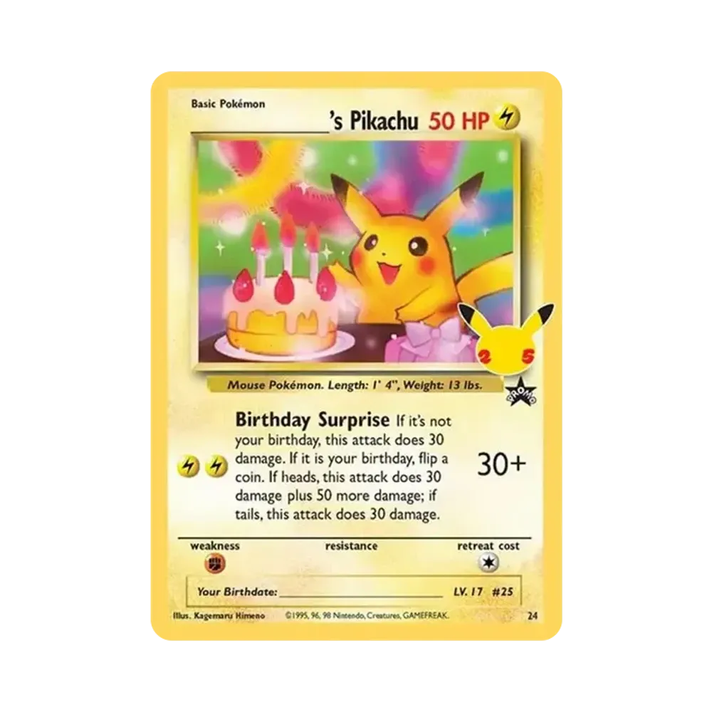 _のピカチュウ(お誕生日ピカチュウ)【英語版】(ソード&シールド「セレブレーションズ」)
