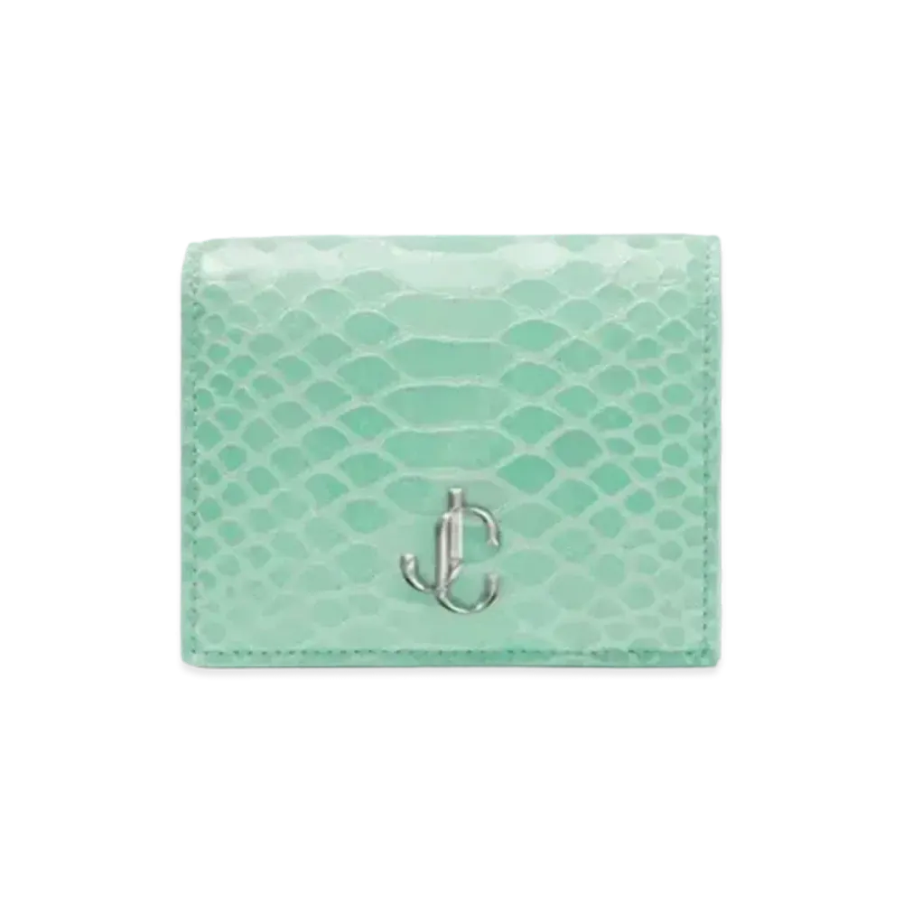 Jimmy Choo Hanne Gel Snake Printed Leather Wallet With JC Logo "Miami Mint"