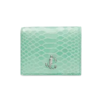 Jimmy Choo Hanne Gel Snake Printed Leather Wallet With JC Logo "Miami Mint"
